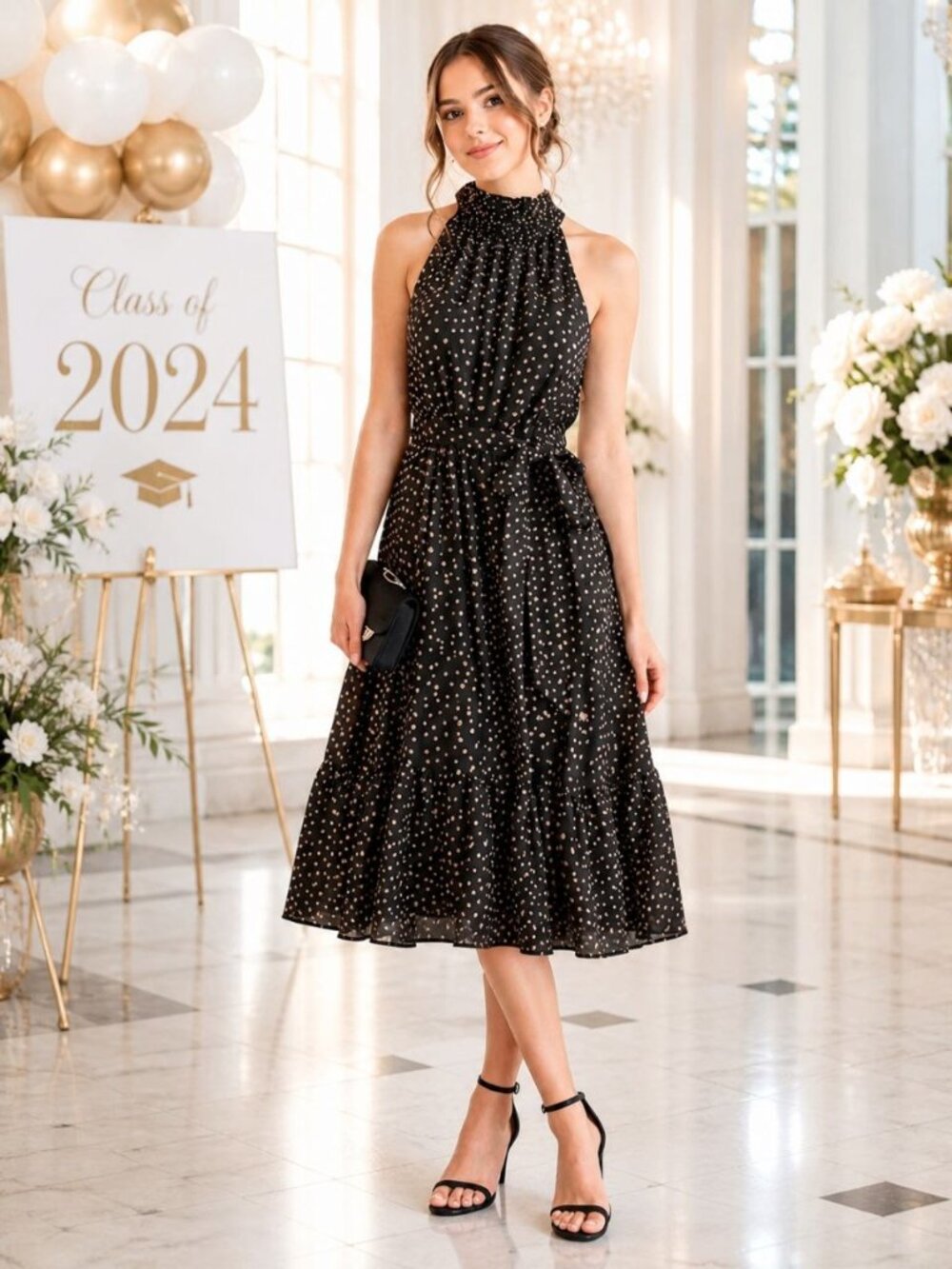 Just Taylor Polka Dot Midi Dress Size L